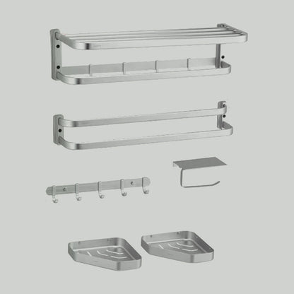 6-Piece Modern Bathroom Accessory Set Metal Bathroom Hardware Set Silver 6-Piece Set Clearhalo 'Bathroom Hardware Sets' 'Bathroom Hardware' 'Bathroom Remodel & Bathroom Fixtures' 'bathroom_hardware_sets' 'Home Improvement' 'home_improvement' 'home_improvement_bathroom_hardware_sets' 6778105
