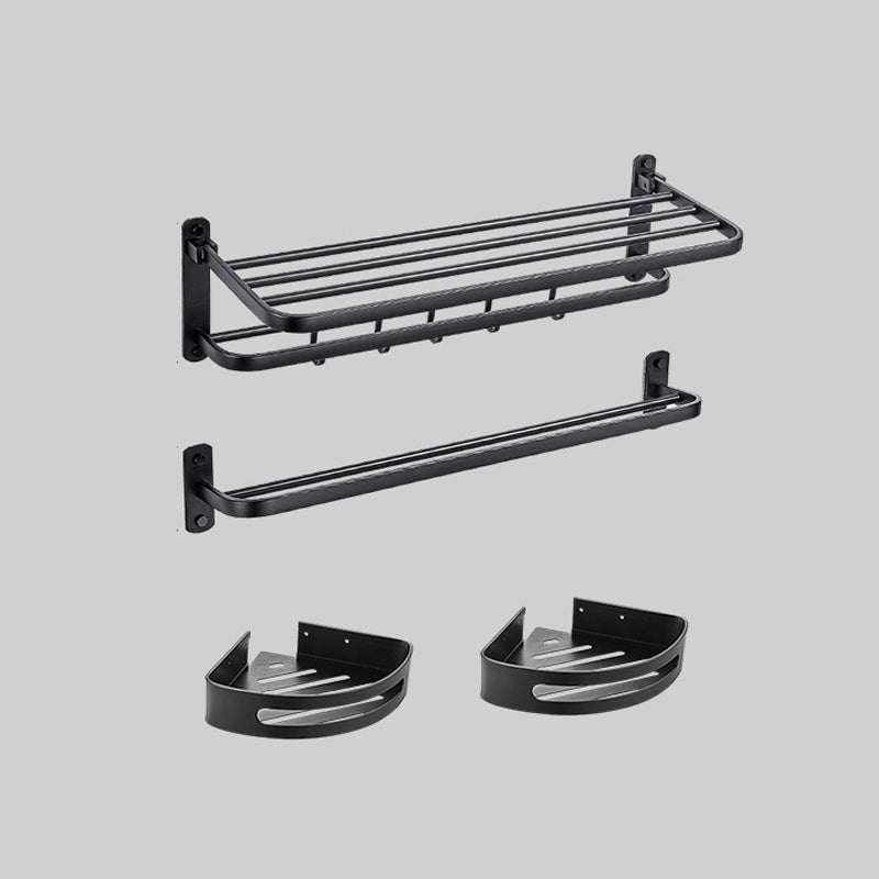 Modern Bathroom Accessory Kit Paper Holder Bath Shelf Bath Hardware Set Black 4-Piece Set (Double Rods) Foldable Clearhalo 'Bathroom Hardware Sets' 'Bathroom Hardware' 'Bathroom Remodel & Bathroom Fixtures' 'bathroom_hardware_sets' 'Home Improvement' 'home_improvement' 'home_improvement_bathroom_hardware_sets' 6778167