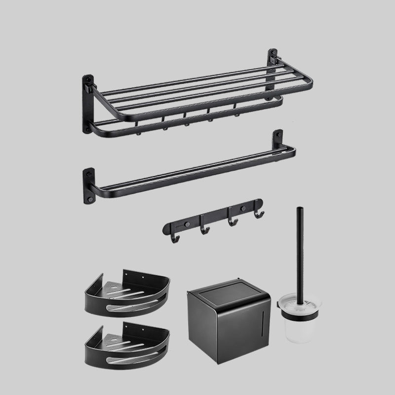 Modern Bathroom Accessory Kit Paper Holder Bath Shelf Bath Hardware Set Black 7-Piece Set (Double Rods) Foldable Clearhalo 'Bathroom Hardware Sets' 'Bathroom Hardware' 'Bathroom Remodel & Bathroom Fixtures' 'bathroom_hardware_sets' 'Home Improvement' 'home_improvement' 'home_improvement_bathroom_hardware_sets' 6778169