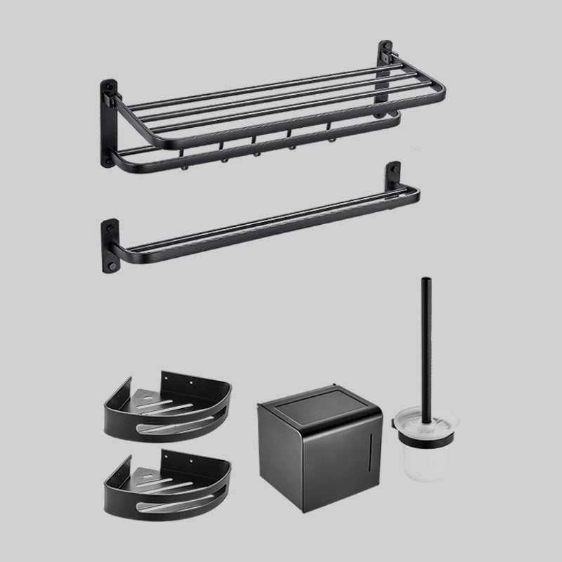 Modern Bathroom Accessory Kit Paper Holder Bath Shelf Bath Hardware Set Black 6-Piece Set (Double Rods) Foldable Clearhalo 'Bathroom Hardware Sets' 'Bathroom Hardware' 'Bathroom Remodel & Bathroom Fixtures' 'bathroom_hardware_sets' 'Home Improvement' 'home_improvement' 'home_improvement_bathroom_hardware_sets' 6778171