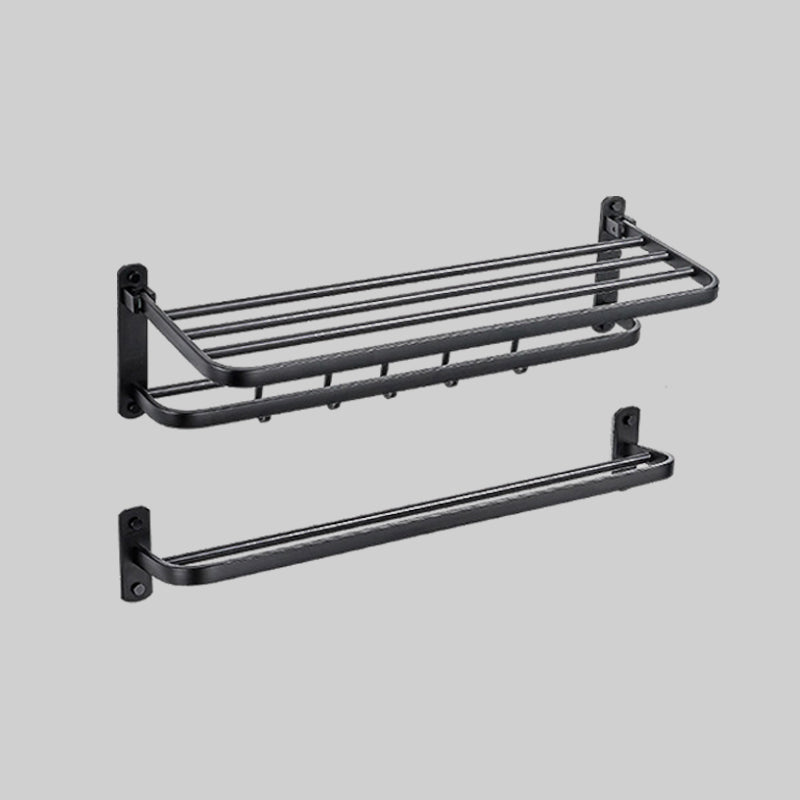 Modern Bathroom Accessory Kit Paper Holder Bath Shelf Bath Hardware Set Black Towel Rack with Towel Bar Foldable Clearhalo 'Bathroom Hardware Sets' 'Bathroom Hardware' 'Bathroom Remodel & Bathroom Fixtures' 'bathroom_hardware_sets' 'Home Improvement' 'home_improvement' 'home_improvement_bathroom_hardware_sets' 6778173