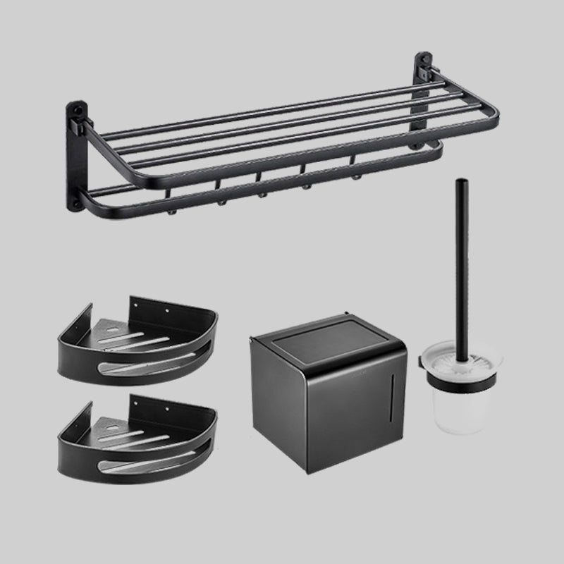 Modern Bathroom Accessory Kit Paper Holder Bath Shelf Bath Hardware Set Black 5-Piece Set (Toilet Brush) Foldable Clearhalo 'Bathroom Hardware Sets' 'Bathroom Hardware' 'Bathroom Remodel & Bathroom Fixtures' 'bathroom_hardware_sets' 'Home Improvement' 'home_improvement' 'home_improvement_bathroom_hardware_sets' 6778175