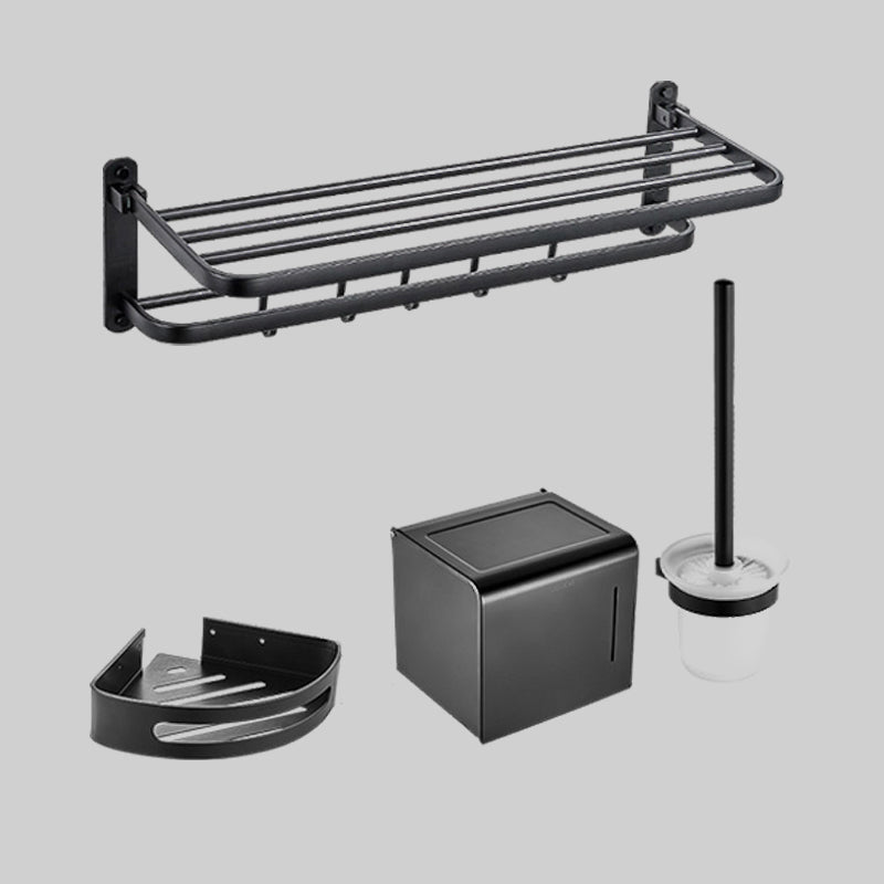 Modern Bathroom Accessory Kit Paper Holder Bath Shelf Bath Hardware Set Black 4-Piece Set (Toilet Brush) Foldable Clearhalo 'Bathroom Hardware Sets' 'Bathroom Hardware' 'Bathroom Remodel & Bathroom Fixtures' 'bathroom_hardware_sets' 'Home Improvement' 'home_improvement' 'home_improvement_bathroom_hardware_sets' 6778176