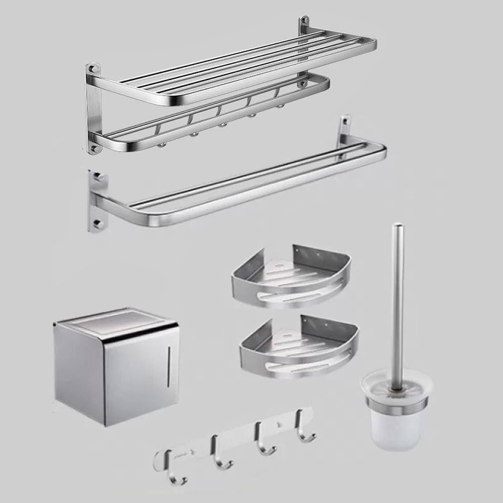 Modern Bathroom Accessory Kit Paper Holder Bath Shelf Bath Hardware Set Silver 7-Piece Set (Double Rods) Foldable Clearhalo 'Bathroom Hardware Sets' 'Bathroom Hardware' 'Bathroom Remodel & Bathroom Fixtures' 'bathroom_hardware_sets' 'Home Improvement' 'home_improvement' 'home_improvement_bathroom_hardware_sets' 6778184