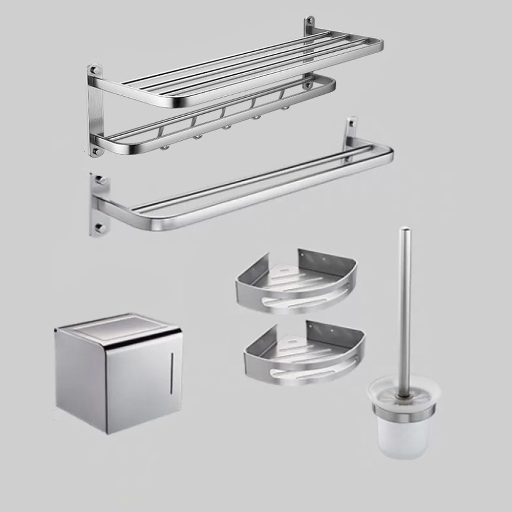 Modern Bathroom Accessory Kit Paper Holder Bath Shelf Bath Hardware Set Silver 6-Piece Set (Double Rods) Foldable Clearhalo 'Bathroom Hardware Sets' 'Bathroom Hardware' 'Bathroom Remodel & Bathroom Fixtures' 'bathroom_hardware_sets' 'Home Improvement' 'home_improvement' 'home_improvement_bathroom_hardware_sets' 6778185