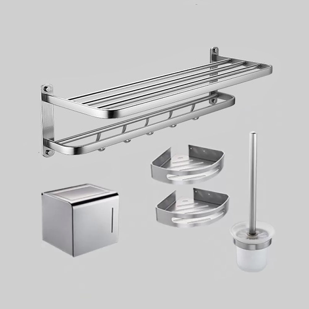Modern Bathroom Accessory Kit Paper Holder Bath Shelf Bath Hardware Set Silver 5-Piece Set (Toilet Brush) Foldable Clearhalo 'Bathroom Hardware Sets' 'Bathroom Hardware' 'Bathroom Remodel & Bathroom Fixtures' 'bathroom_hardware_sets' 'Home Improvement' 'home_improvement' 'home_improvement_bathroom_hardware_sets' 6778187