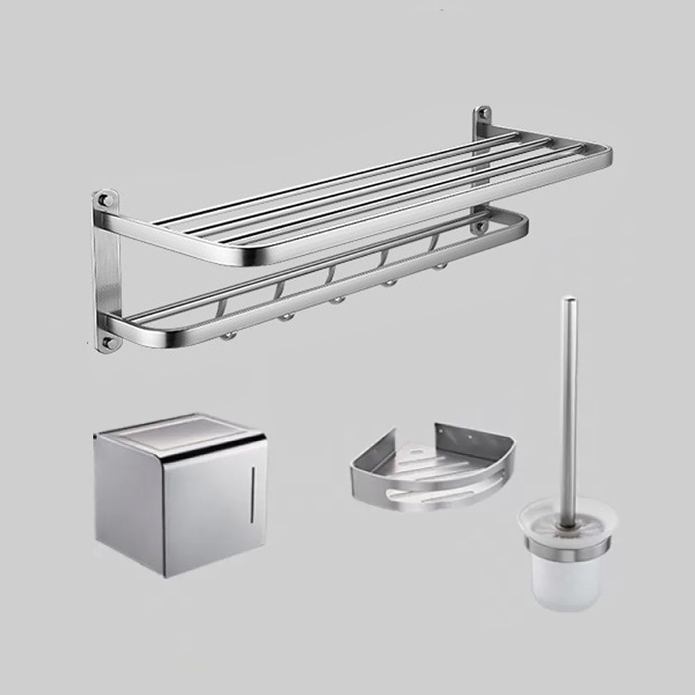 Modern Bathroom Accessory Kit Paper Holder Bath Shelf Bath Hardware Set Silver 4-Piece Set (Toilet Brush) Foldable Clearhalo 'Bathroom Hardware Sets' 'Bathroom Hardware' 'Bathroom Remodel & Bathroom Fixtures' 'bathroom_hardware_sets' 'Home Improvement' 'home_improvement' 'home_improvement_bathroom_hardware_sets' 6778189