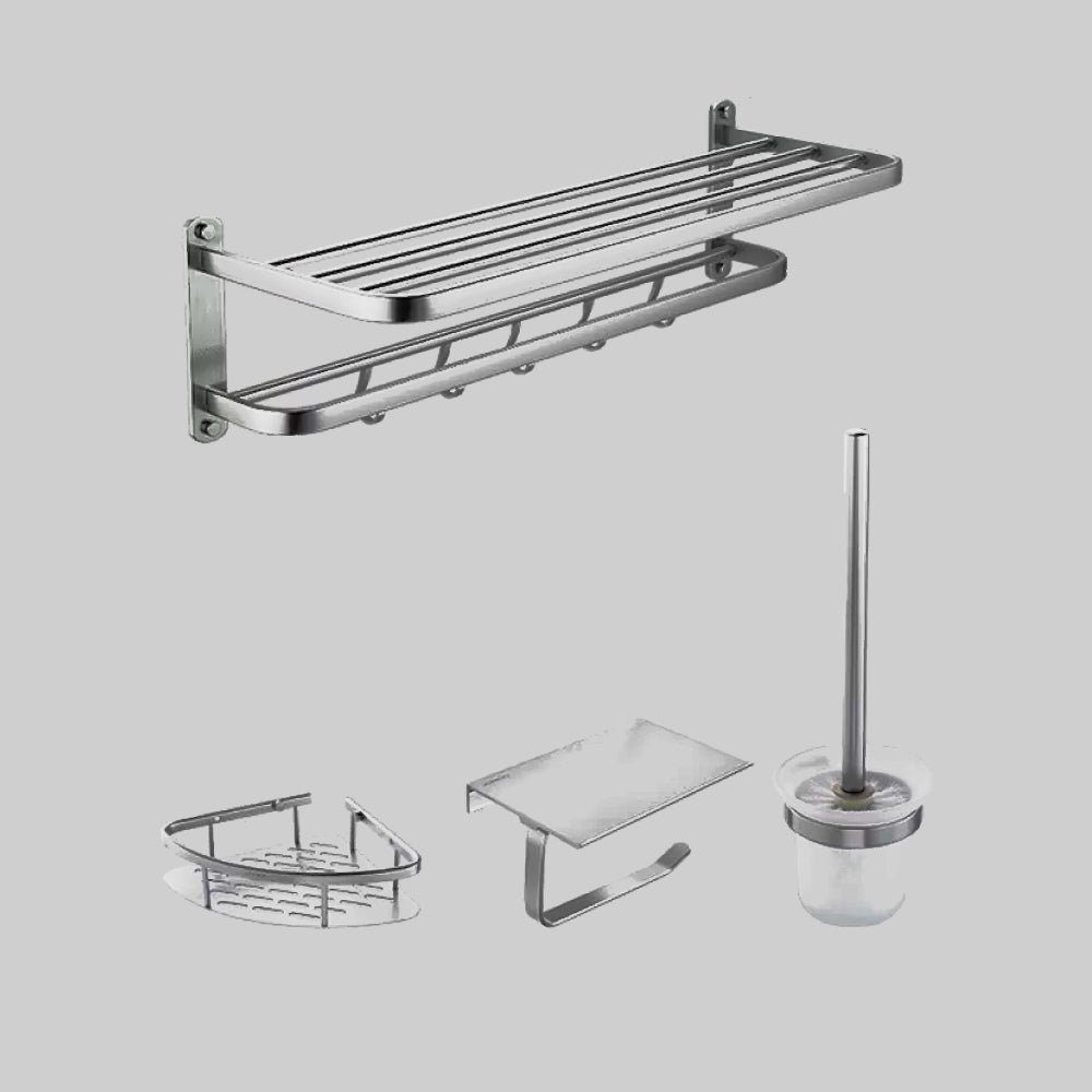 Modern Bathroom Accessory Kit Paper Holder Bath Shelf Bath Hardware Set Silver 4-Piece Set (Toilet Paper Holder) Unfoldable Clearhalo 'Bathroom Hardware Sets' 'Bathroom Hardware' 'Bathroom Remodel & Bathroom Fixtures' 'bathroom_hardware_sets' 'Home Improvement' 'home_improvement' 'home_improvement_bathroom_hardware_sets' 6778190