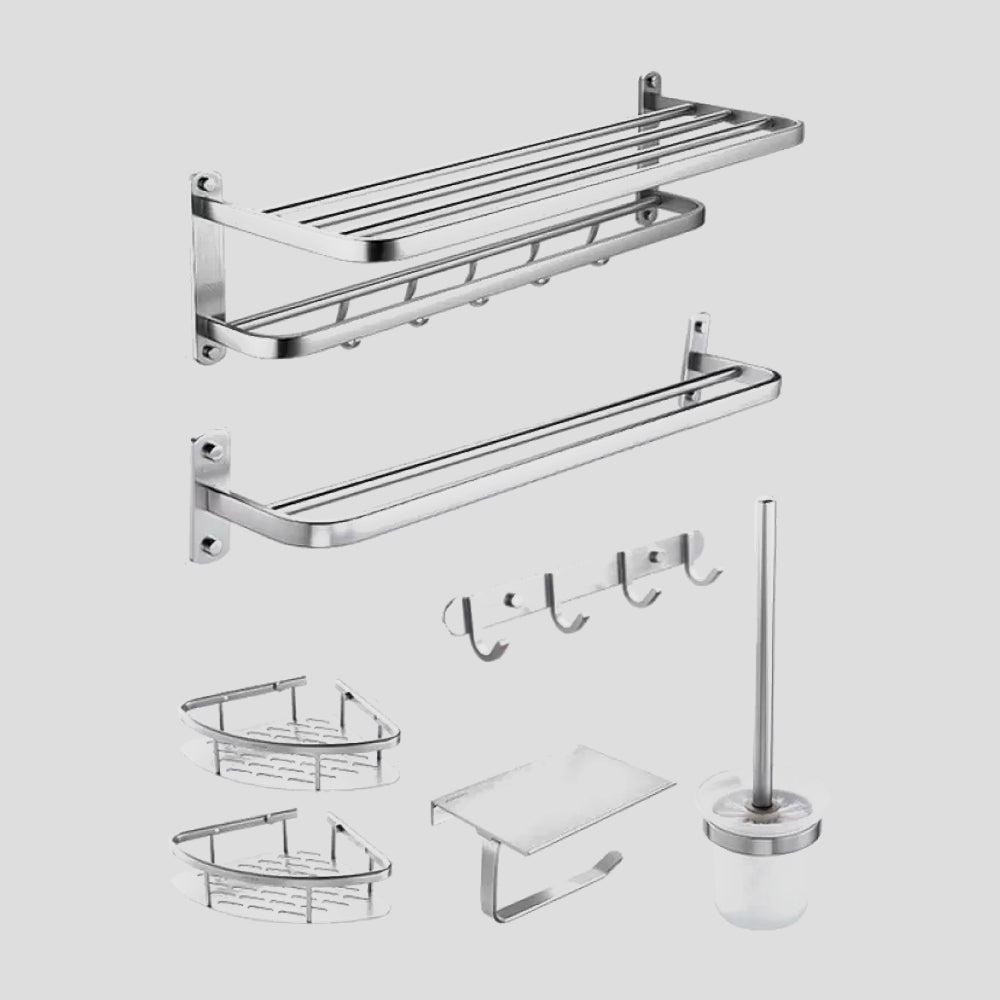 Modern Bathroom Accessory Kit Paper Holder Bath Shelf Bath Hardware Set Silver 7-Piece Set (Toilet Paper Holder) Unfoldable Clearhalo 'Bathroom Hardware Sets' 'Bathroom Hardware' 'Bathroom Remodel & Bathroom Fixtures' 'bathroom_hardware_sets' 'Home Improvement' 'home_improvement' 'home_improvement_bathroom_hardware_sets' 6778193
