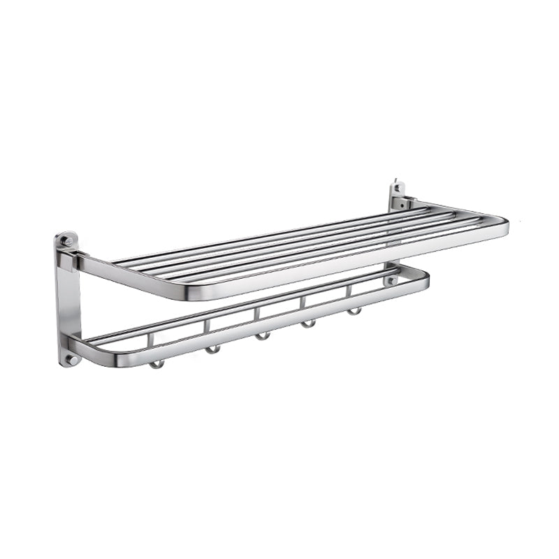 Modern Bathroom Accessory Kit Paper Holder Bath Shelf Bath Hardware Set Silver Double Layer Towel Rack (24"L) Foldable Clearhalo 'Bathroom Hardware Sets' 'Bathroom Hardware' 'Bathroom Remodel & Bathroom Fixtures' 'bathroom_hardware_sets' 'Home Improvement' 'home_improvement' 'home_improvement_bathroom_hardware_sets' 6778194