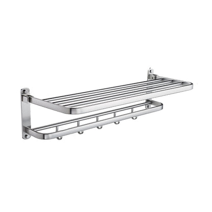 Modern Bathroom Accessory Kit Paper Holder Bath Shelf Bath Hardware Set Silver Double Layer Towel Rack (24"L) Foldable Clearhalo 'Bathroom Hardware Sets' 'Bathroom Hardware' 'Bathroom Remodel & Bathroom Fixtures' 'bathroom_hardware_sets' 'Home Improvement' 'home_improvement' 'home_improvement_bathroom_hardware_sets' 6778194