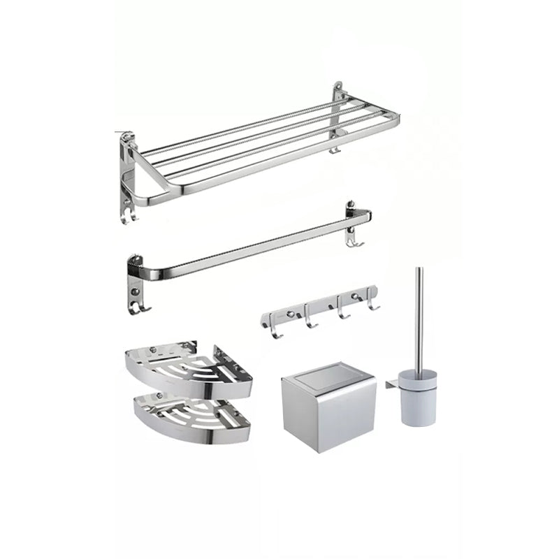 Modern Steel Bath Hardware Set Sliver Bathroom Accessory Kit 7-Piece Set (Double Rods) Clearhalo 'Bathroom Hardware Sets' 'Bathroom Hardware' 'Bathroom Remodel & Bathroom Fixtures' 'bathroom_hardware_sets' 'Home Improvement' 'home_improvement' 'home_improvement_bathroom_hardware_sets' 6778205