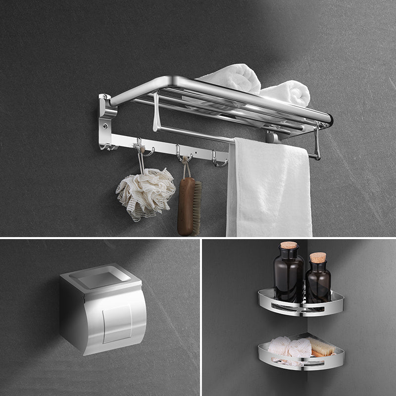 Modern Stainless Steel Bath Shelf Paper Holder Bath Hardware Set 4-Piece Set (Triangular Bath Shelf) Clearhalo 'Bathroom Hardware Sets' 'Bathroom Hardware' 'Bathroom Remodel & Bathroom Fixtures' 'bathroom_hardware_sets' 'Home Improvement' 'home_improvement' 'home_improvement_bathroom_hardware_sets' 6778219