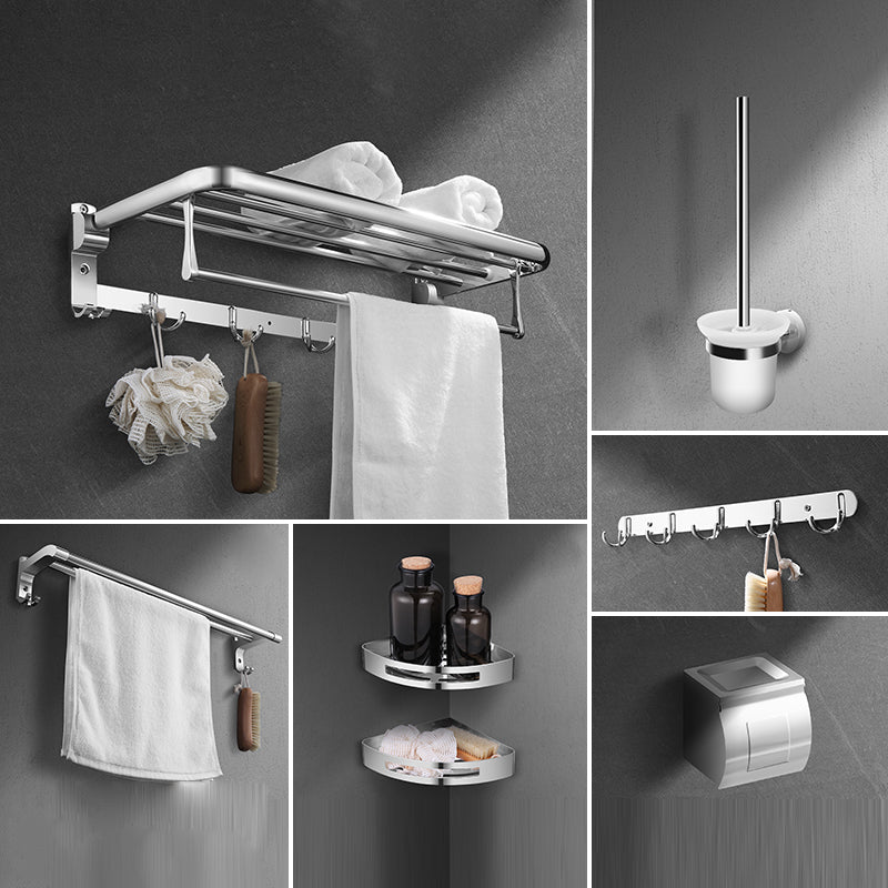 Modern Stainless Steel Bath Shelf Paper Holder Bath Hardware Set 7-Piece Set (Double Rods) Clearhalo 'Bathroom Hardware Sets' 'Bathroom Hardware' 'Bathroom Remodel & Bathroom Fixtures' 'bathroom_hardware_sets' 'Home Improvement' 'home_improvement' 'home_improvement_bathroom_hardware_sets' 6778221