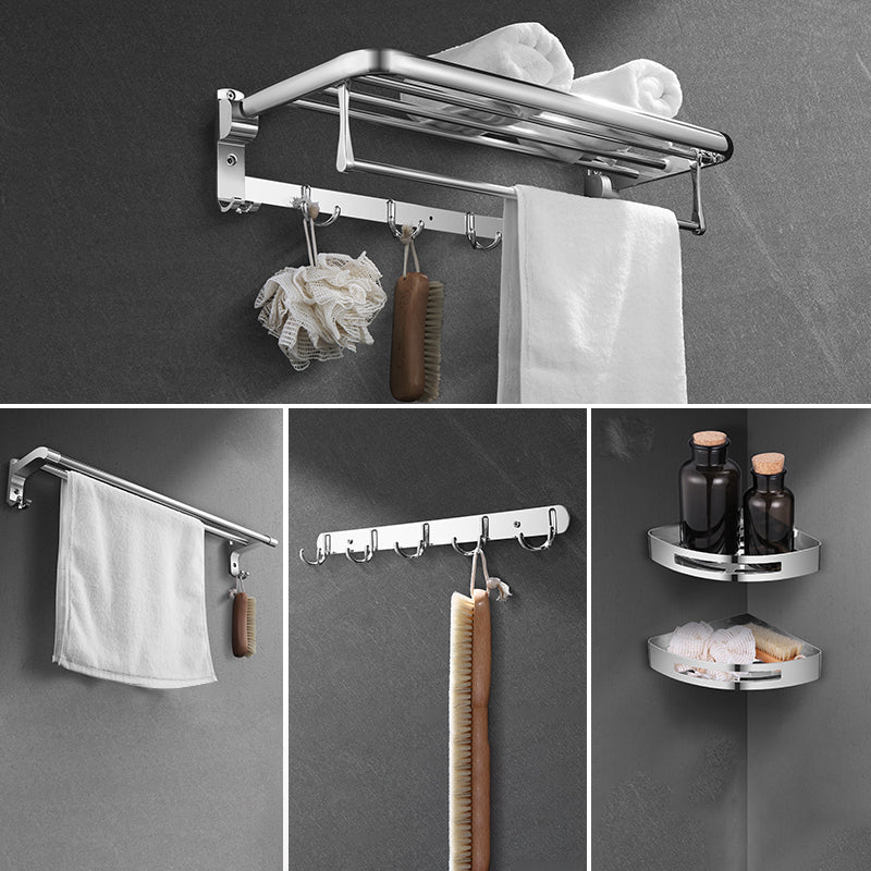 Modern Stainless Steel Bath Shelf Paper Holder Bath Hardware Set 5-Piece Set (Row Hook) Clearhalo 'Bathroom Hardware Sets' 'Bathroom Hardware' 'Bathroom Remodel & Bathroom Fixtures' 'bathroom_hardware_sets' 'Home Improvement' 'home_improvement' 'home_improvement_bathroom_hardware_sets' 6778233