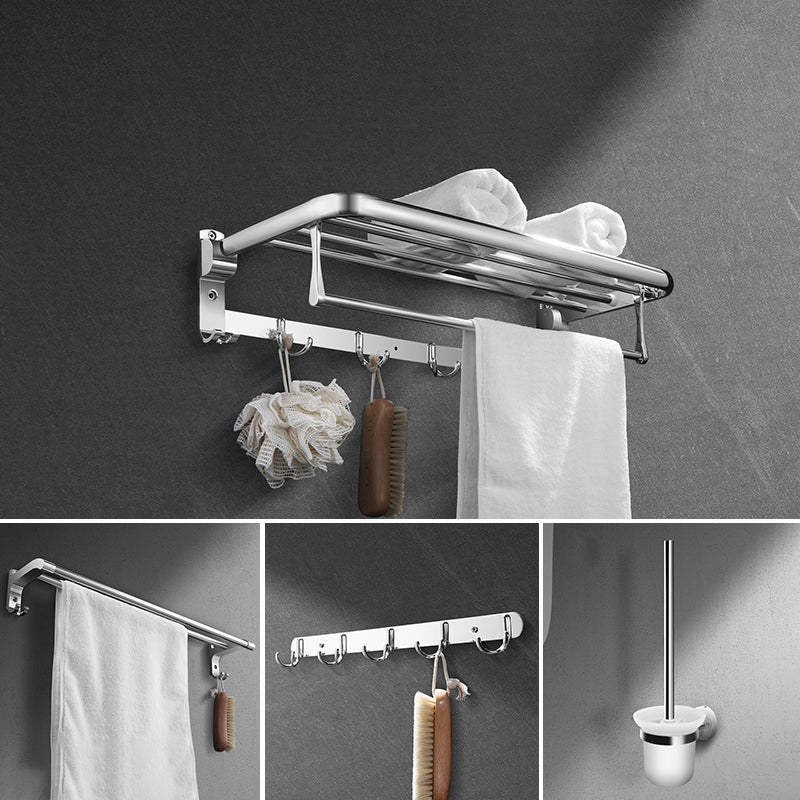 Modern Stainless Steel Bath Shelf Paper Holder Bath Hardware Set 4-Piece Set (Row Hook) Clearhalo 'Bathroom Hardware Sets' 'Bathroom Hardware' 'Bathroom Remodel & Bathroom Fixtures' 'bathroom_hardware_sets' 'Home Improvement' 'home_improvement' 'home_improvement_bathroom_hardware_sets' 6778237