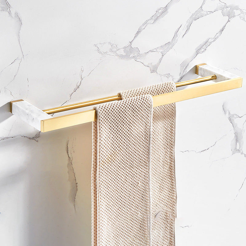Marble & Brass Bath Hardware Set Golden Bathroom Accessory Kit Towel Bar (Double Rods) Clearhalo 'Bathroom Hardware Sets' 'Bathroom Hardware' 'Bathroom Remodel & Bathroom Fixtures' 'bathroom_hardware_sets' 'Home Improvement' 'home_improvement' 'home_improvement_bathroom_hardware_sets' 6778247