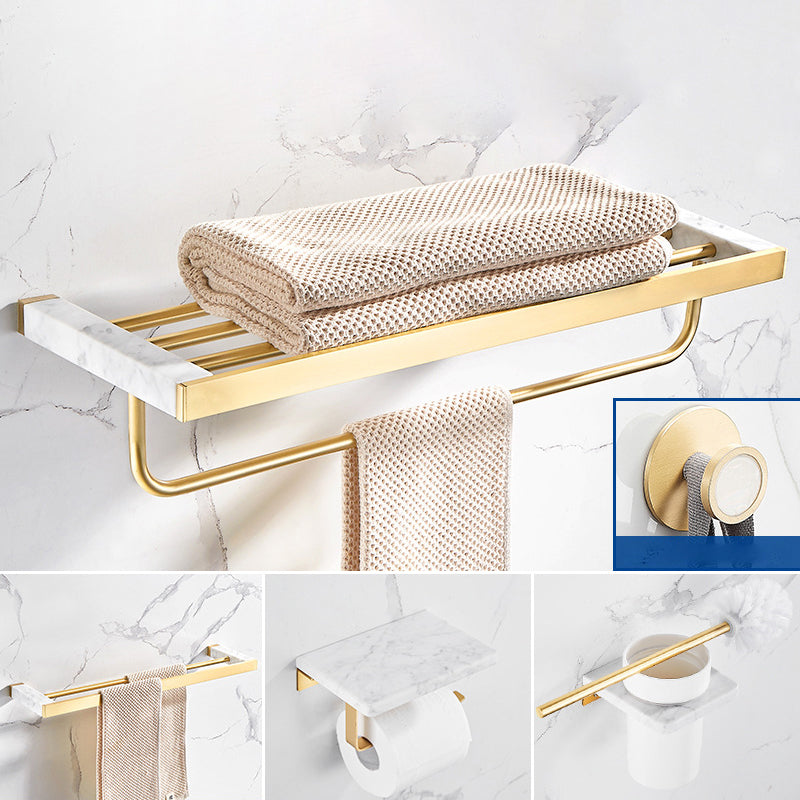 Marble & Brass Bath Hardware Set Golden Bathroom Accessory Kit 5-Piece Set (Double Rods) Clearhalo 'Bathroom Hardware Sets' 'Bathroom Hardware' 'Bathroom Remodel & Bathroom Fixtures' 'bathroom_hardware_sets' 'Home Improvement' 'home_improvement' 'home_improvement_bathroom_hardware_sets' 6778254