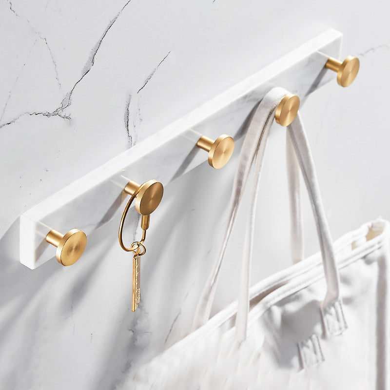 Marble & Brass Bath Hardware Set Golden Bathroom Accessory Kit Towel Robe Hook (Row Hooks) Clearhalo 'Bathroom Hardware Sets' 'Bathroom Hardware' 'Bathroom Remodel & Bathroom Fixtures' 'bathroom_hardware_sets' 'Home Improvement' 'home_improvement' 'home_improvement_bathroom_hardware_sets' 6778255
