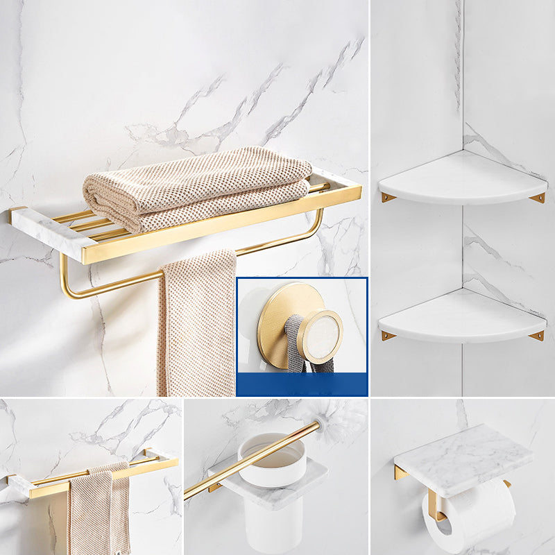 Marble & Brass Bath Hardware Set Golden Bathroom Accessory Kit 7-Piece Set (Double Rods) Clearhalo 'Bathroom Hardware Sets' 'Bathroom Hardware' 'Bathroom Remodel & Bathroom Fixtures' 'bathroom_hardware_sets' 'Home Improvement' 'home_improvement' 'home_improvement_bathroom_hardware_sets' 6778257