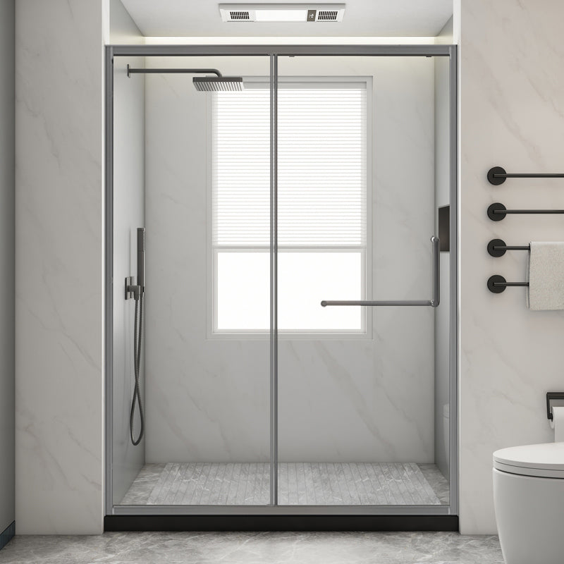 Glass and Metal Shower Door Simple Inline Black Shower Bath Door Clear Glass Clearhalo 'Bathroom Remodel & Bathroom Fixtures' 'Home Improvement' 'home_improvement' 'home_improvement_shower_tub_doors' 'Shower and Tub Doors' 'shower_tub_doors' 'Showers & Bathtubs' 6778288