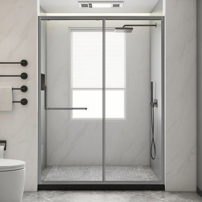 Glass and Metal Shower Door Simple Inline Black Shower Bath Door Right Clear Glass Clearhalo 'Bathroom Remodel & Bathroom Fixtures' 'Home Improvement' 'home_improvement' 'home_improvement_shower_tub_doors' 'Shower and Tub Doors' 'shower_tub_doors' 'Showers & Bathtubs' 6778289