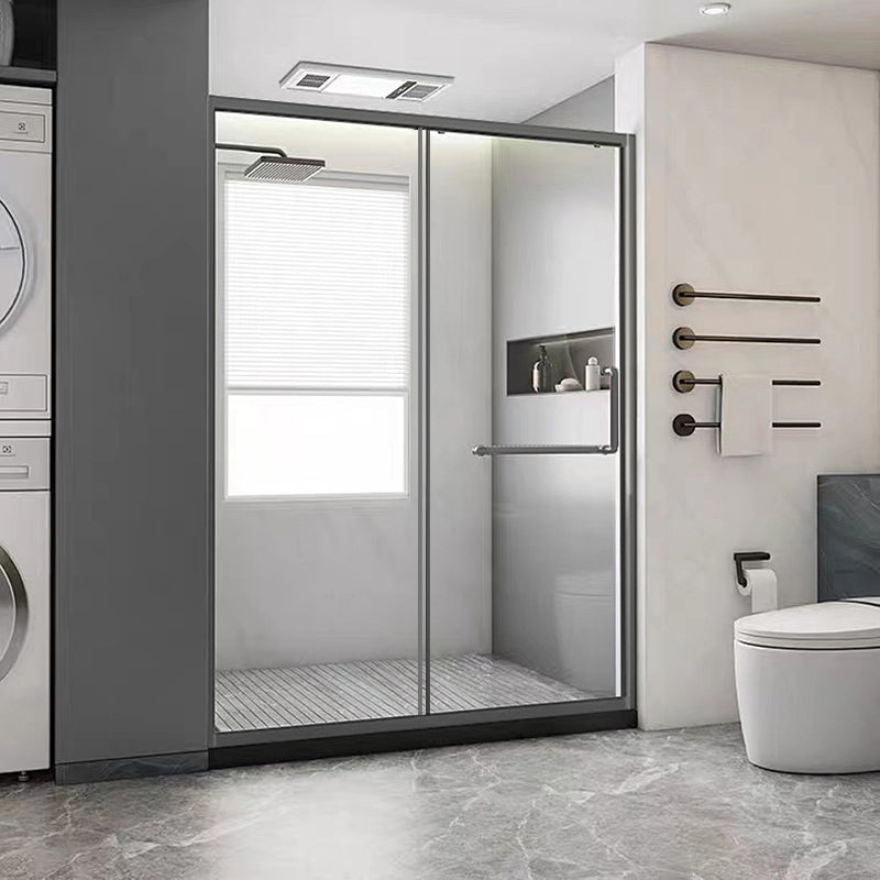 Glass and Metal Shower Door Simple Inline Black Shower Bath Door Clearhalo 'Bathroom Remodel & Bathroom Fixtures' 'Home Improvement' 'home_improvement' 'home_improvement_shower_tub_doors' 'Shower and Tub Doors' 'shower_tub_doors' 'Showers & Bathtubs' 6778292