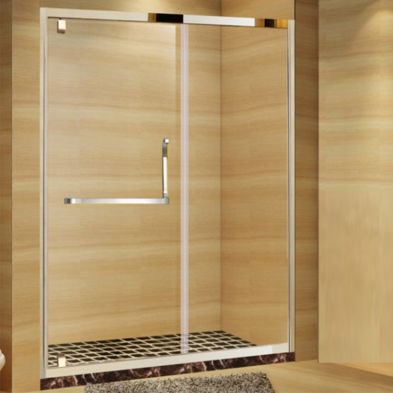 Glass and Metal Shower Bath Door Simple One-Line Shower Door Clearhalo 'Bathroom Remodel & Bathroom Fixtures' 'Home Improvement' 'home_improvement' 'home_improvement_shower_tub_doors' 'Shower and Tub Doors' 'shower_tub_doors' 'Showers & Bathtubs' 6778339