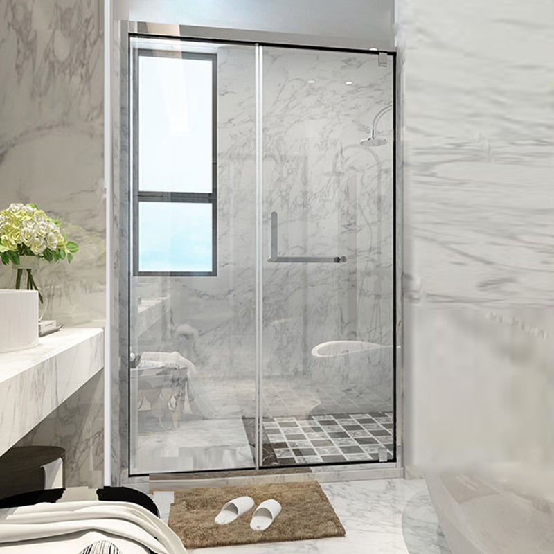 Glass and Metal Shower Bath Door Simple One-Line Shower Door Silver Right Clearhalo 'Bathroom Remodel & Bathroom Fixtures' 'Home Improvement' 'home_improvement' 'home_improvement_shower_tub_doors' 'Shower and Tub Doors' 'shower_tub_doors' 'Showers & Bathtubs' 6778340