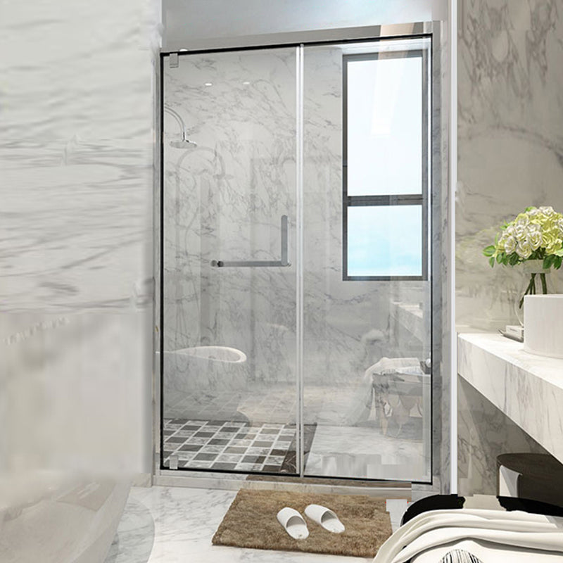 Glass and Metal Shower Bath Door Simple One-Line Shower Door Silver Left Clearhalo 'Bathroom Remodel & Bathroom Fixtures' 'Home Improvement' 'home_improvement' 'home_improvement_shower_tub_doors' 'Shower and Tub Doors' 'shower_tub_doors' 'Showers & Bathtubs' 6778341