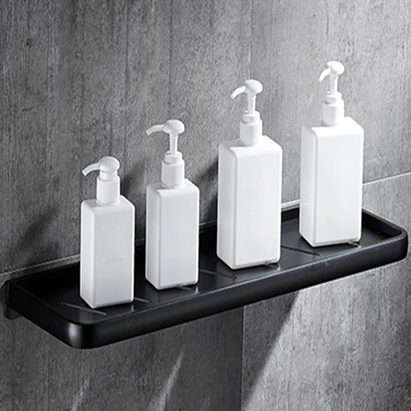 Contemporary 8-Piece Bathroom Hardware Set Matte Black Bath Shelf/Paper Holder/Robe Hooks Bath Shelf (20"L ) Clearhalo 'Bathroom Hardware Sets' 'Bathroom Hardware' 'Bathroom Remodel & Bathroom Fixtures' 'bathroom_hardware_sets' 'Home Improvement' 'home_improvement' 'home_improvement_bathroom_hardware_sets' 6778507