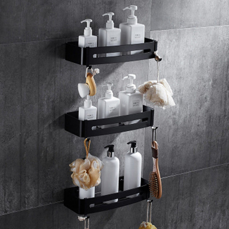 Contemporary 8-Piece Bathroom Hardware Set Matte Black Bath Shelf/Paper Holder/Robe Hooks 3-Piece Set (Square Bath Shelf) Clearhalo 'Bathroom Hardware Sets' 'Bathroom Hardware' 'Bathroom Remodel & Bathroom Fixtures' 'bathroom_hardware_sets' 'Home Improvement' 'home_improvement' 'home_improvement_bathroom_hardware_sets' 6778510