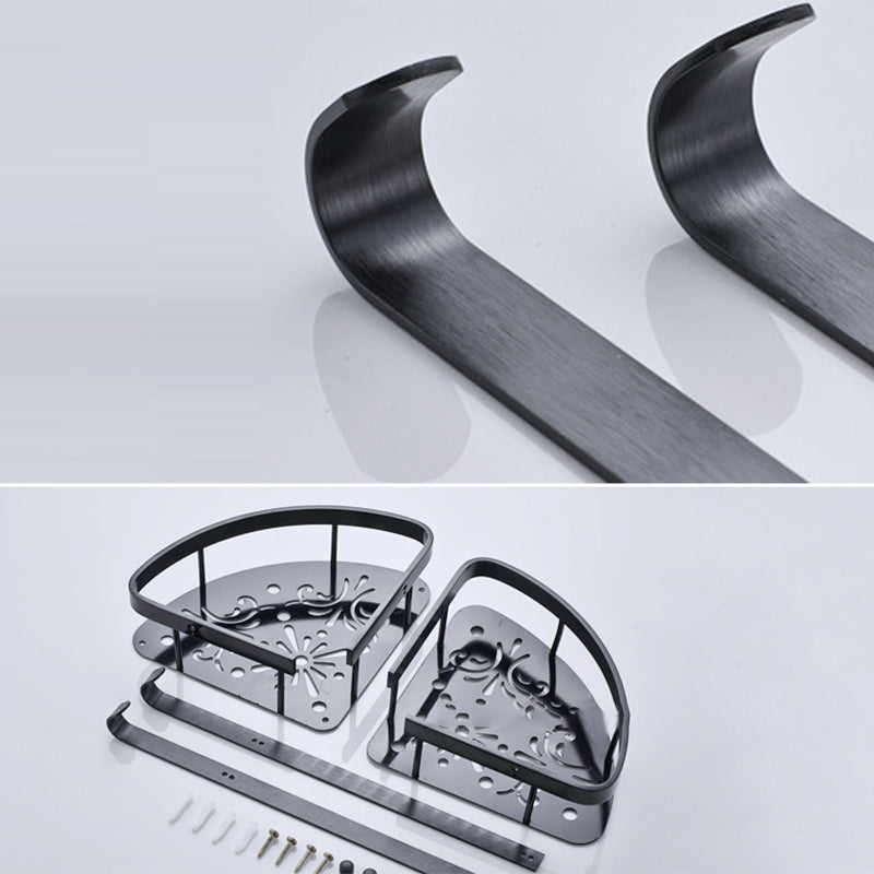 Contemporary 8-Piece Bathroom Hardware Set Matte Black Bath Shelf/Paper Holder/Robe Hooks Clearhalo 'Bathroom Hardware Sets' 'Bathroom Hardware' 'Bathroom Remodel & Bathroom Fixtures' 'bathroom_hardware_sets' 'Home Improvement' 'home_improvement' 'home_improvement_bathroom_hardware_sets' 6778525