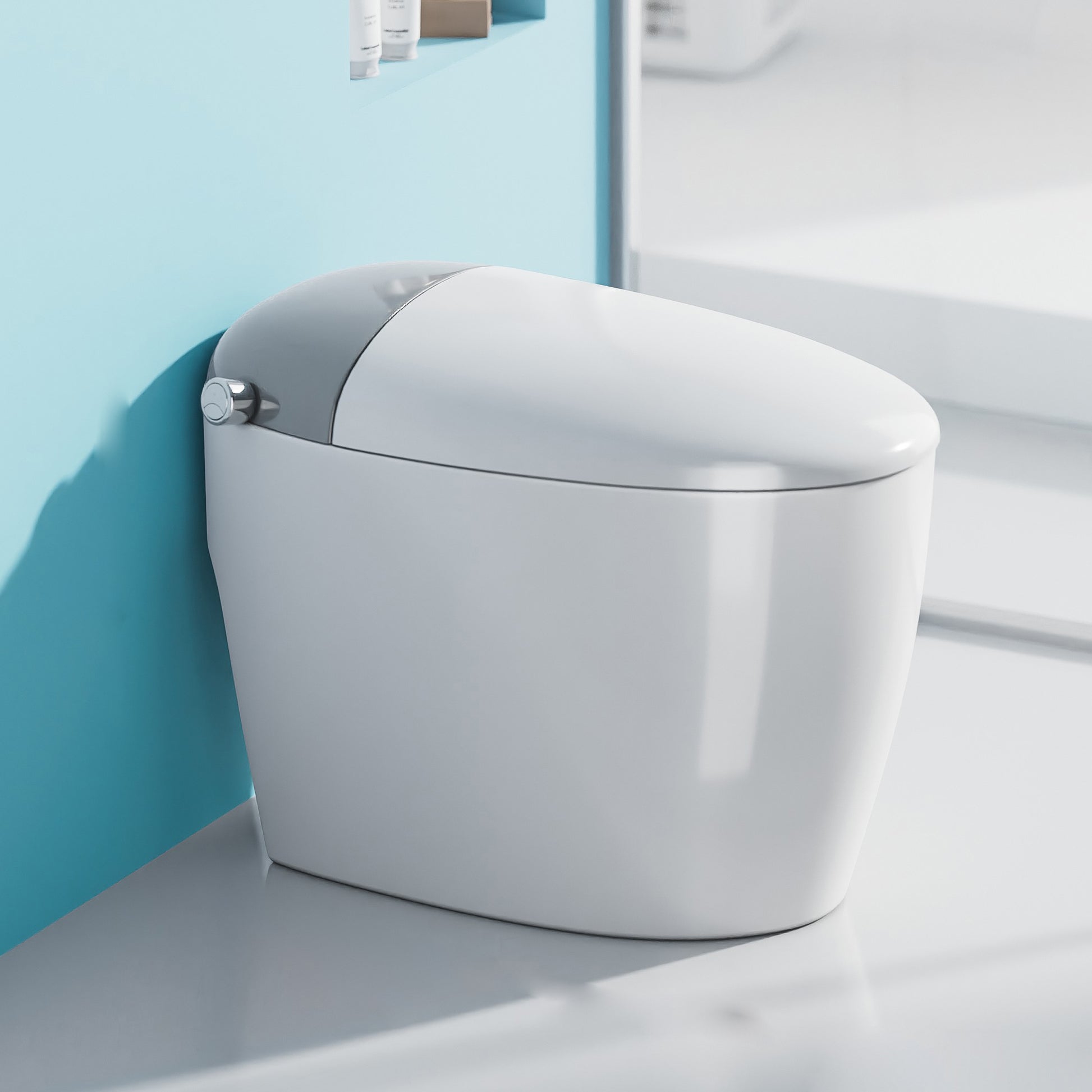 Modern Concealed Tank Urine Toilet One Piece Floor Mount Toilet Bowl with Seat 17"L x 27"W x 21"H Gray White Clearhalo 'Bathroom Remodel & Bathroom Fixtures' 'Home Improvement' 'home_improvement' 'home_improvement_toilets' 'Toilets & Bidets' 'Toilets' 6778795