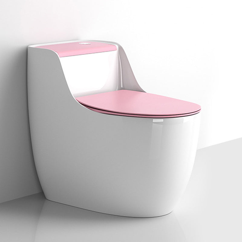Modern Floor Mounted Ceramic Toilet One Piece Flush Toilet with Toilet Seat Pink White Clearhalo 'Bathroom Remodel & Bathroom Fixtures' 'Home Improvement' 'home_improvement' 'home_improvement_toilets' 'Toilets & Bidets' 'Toilets' 6778868