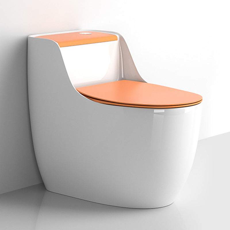 Modern Floor Mounted Ceramic Toilet One Piece Flush Toilet with Toilet Seat White Orange Clearhalo 'Bathroom Remodel & Bathroom Fixtures' 'Home Improvement' 'home_improvement' 'home_improvement_toilets' 'Toilets & Bidets' 'Toilets' 6778877