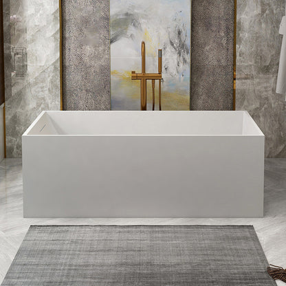 Stone Soaking Bathtub Antique Finish Rectangular Back to Wall Bath Tub Matte White Clearhalo 'Bathroom Remodel & Bathroom Fixtures' 'Bathtubs' 'Home Improvement' 'home_improvement' 'home_improvement_bathtubs' 'Showers & Bathtubs' 6779010