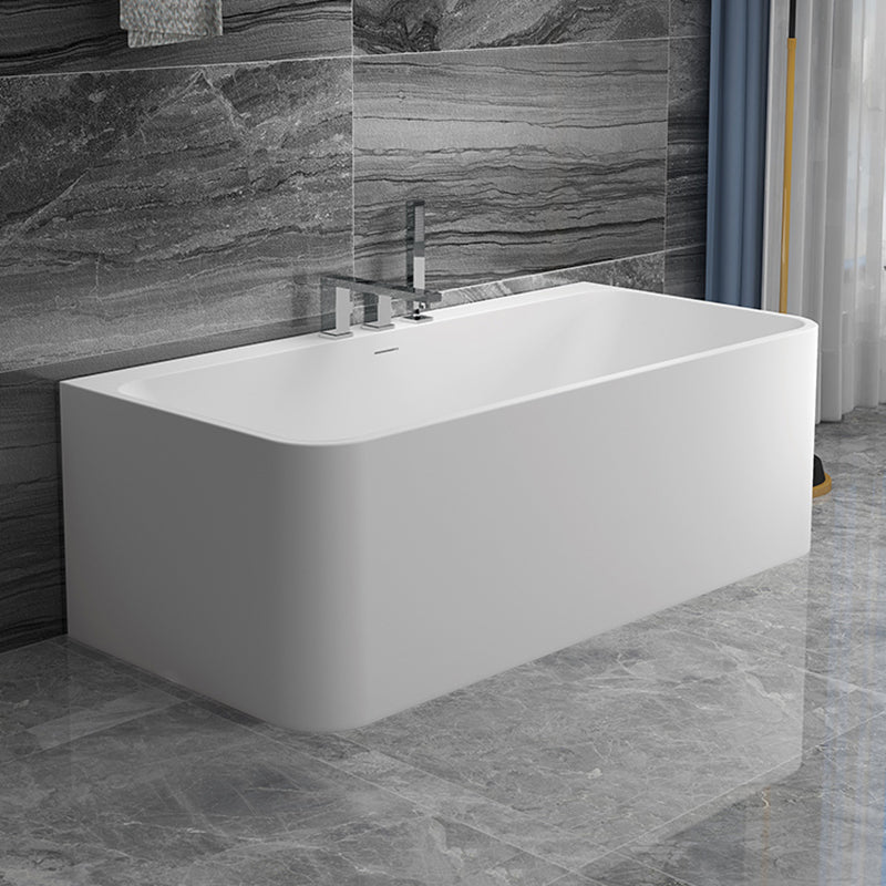 Stone Rectangular Soaking Bathtub Antique Finish Back to Wall Bath Tub White 59"L x 30"W x 22"H Tub with Silver 3-Piece Set Clearhalo 'Bathroom Remodel & Bathroom Fixtures' 'Bathtubs' 'Home Improvement' 'home_improvement' 'home_improvement_bathtubs' 'Showers & Bathtubs' 6779027