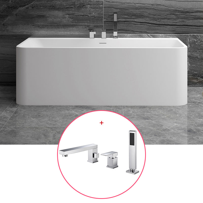 Stone Rectangular Soaking Bathtub Antique Finish Back to Wall Bath Tub Matte White Tub with Silver 3-Piece Set Clearhalo 'Bathroom Remodel & Bathroom Fixtures' 'Bathtubs' 'Home Improvement' 'home_improvement' 'home_improvement_bathtubs' 'Showers & Bathtubs' 6779030