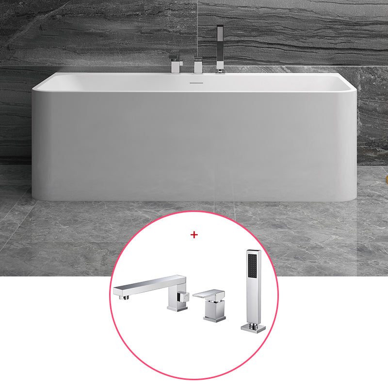 Stone Rectangular Soaking Bathtub Antique Finish Back to Wall Bath Tub White Tub with Silver 3-Piece Set Clearhalo 'Bathroom Remodel & Bathroom Fixtures' 'Bathtubs' 'Home Improvement' 'home_improvement' 'home_improvement_bathtubs' 'Showers & Bathtubs' 6779033