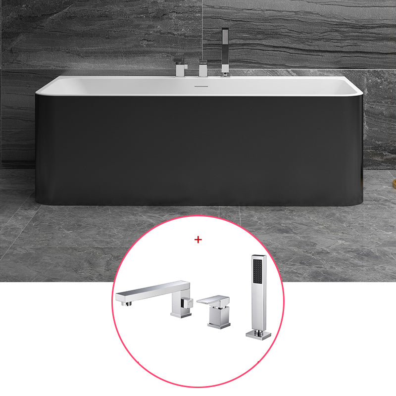 Stone Rectangular Soaking Bathtub Antique Finish Back to Wall Bath Tub Black White Tub with Silver 3-Piece Set Clearhalo 'Bathroom Remodel & Bathroom Fixtures' 'Bathtubs' 'Home Improvement' 'home_improvement' 'home_improvement_bathtubs' 'Showers & Bathtubs' 6779034