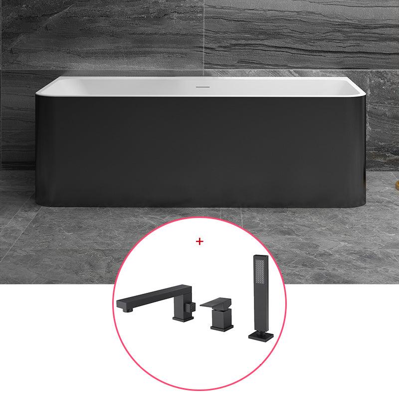 Stone Rectangular Soaking Bathtub Antique Finish Back to Wall Bath Tub Black White Tub with Black 3-Piece Set Clearhalo 'Bathroom Remodel & Bathroom Fixtures' 'Bathtubs' 'Home Improvement' 'home_improvement' 'home_improvement_bathtubs' 'Showers & Bathtubs' 6779036