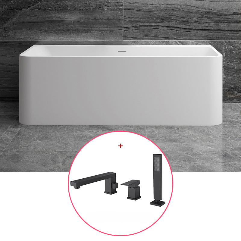Stone Rectangular Soaking Bathtub Antique Finish Back to Wall Bath Tub Matte White Tub with Black 3-Piece Set Clearhalo 'Bathroom Remodel & Bathroom Fixtures' 'Bathtubs' 'Home Improvement' 'home_improvement' 'home_improvement_bathtubs' 'Showers & Bathtubs' 6779039