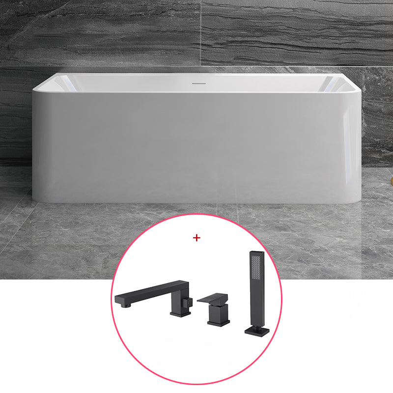 Stone Rectangular Soaking Bathtub Antique Finish Back to Wall Bath Tub White Tub with Black 3-Piece Set Clearhalo 'Bathroom Remodel & Bathroom Fixtures' 'Bathtubs' 'Home Improvement' 'home_improvement' 'home_improvement_bathtubs' 'Showers & Bathtubs' 6779041