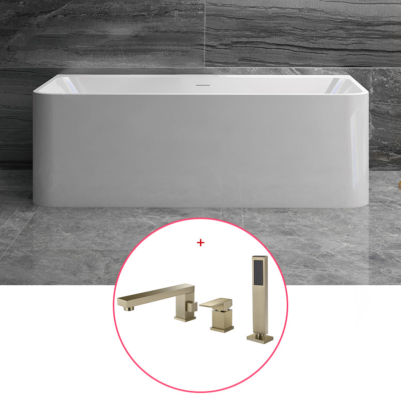 Stone Rectangular Soaking Bathtub Antique Finish Back to Wall Bath Tub White Tub with Golden 3-Piece Set Clearhalo 'Bathroom Remodel & Bathroom Fixtures' 'Bathtubs' 'Home Improvement' 'home_improvement' 'home_improvement_bathtubs' 'Showers & Bathtubs' 6779042