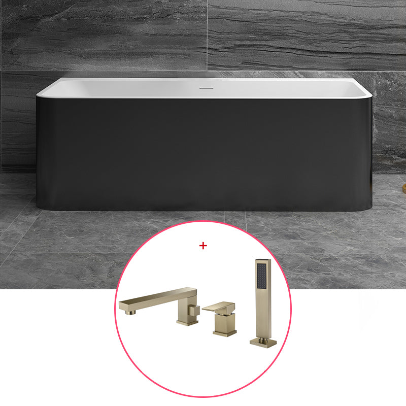 Stone Rectangular Soaking Bathtub Antique Finish Back to Wall Bath Tub Black White Tub with Golden 3-Piece Set Clearhalo 'Bathroom Remodel & Bathroom Fixtures' 'Bathtubs' 'Home Improvement' 'home_improvement' 'home_improvement_bathtubs' 'Showers & Bathtubs' 6779043