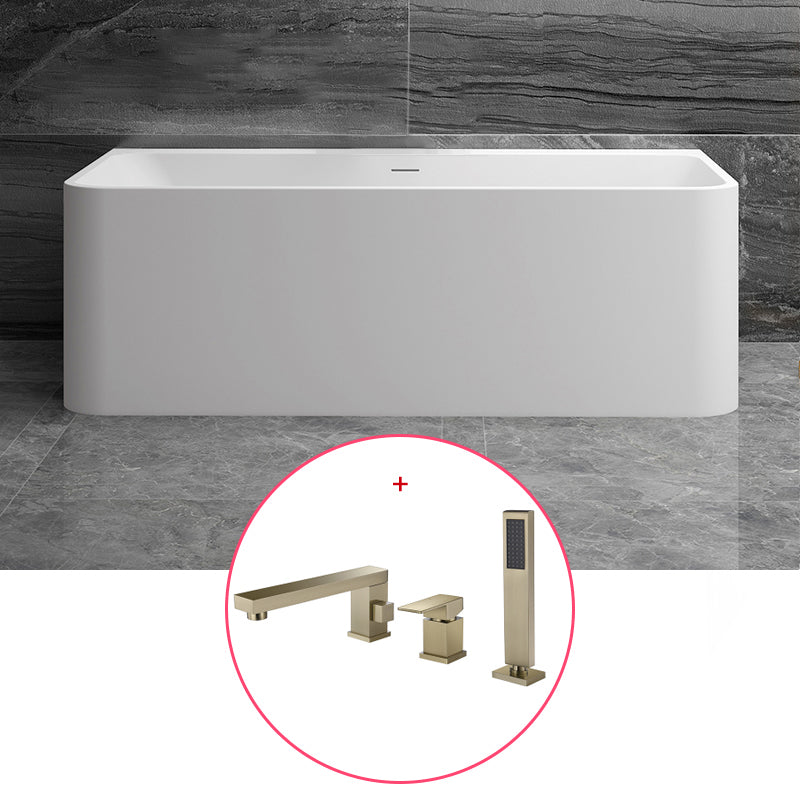 Stone Rectangular Soaking Bathtub Antique Finish Back to Wall Bath Tub Matte White Tub with Golden 3-Piece Set Clearhalo 'Bathroom Remodel & Bathroom Fixtures' 'Bathtubs' 'Home Improvement' 'home_improvement' 'home_improvement_bathtubs' 'Showers & Bathtubs' 6779044