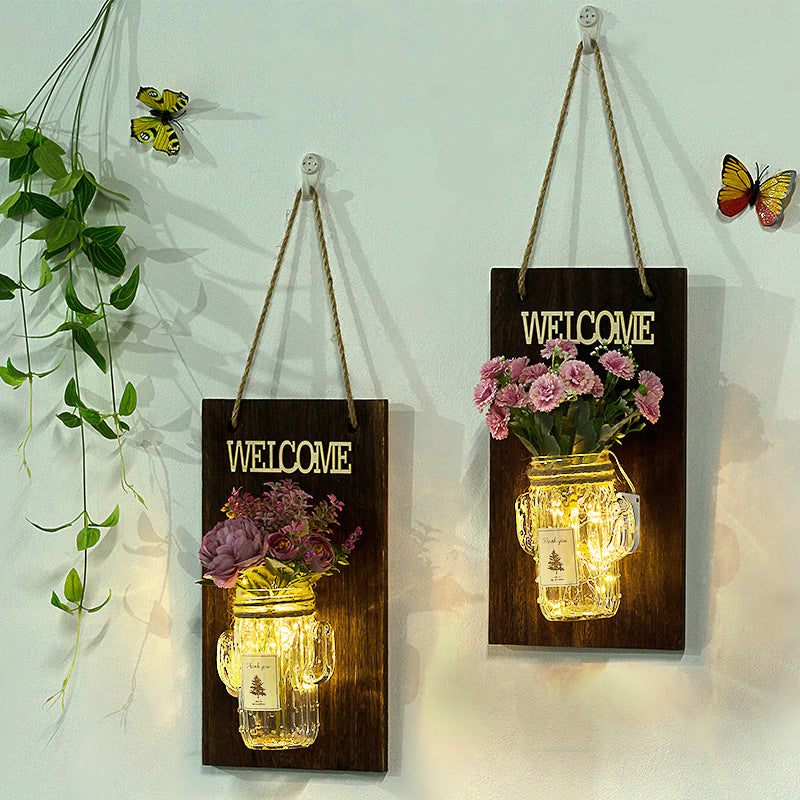 Purple Flower Wall String Lights Rustic Style Clear Glass Shade Wall Sconce for Cafe Clearhalo 'Wall Lamps & Sconces' 'Wall Lights' Lighting' 678202