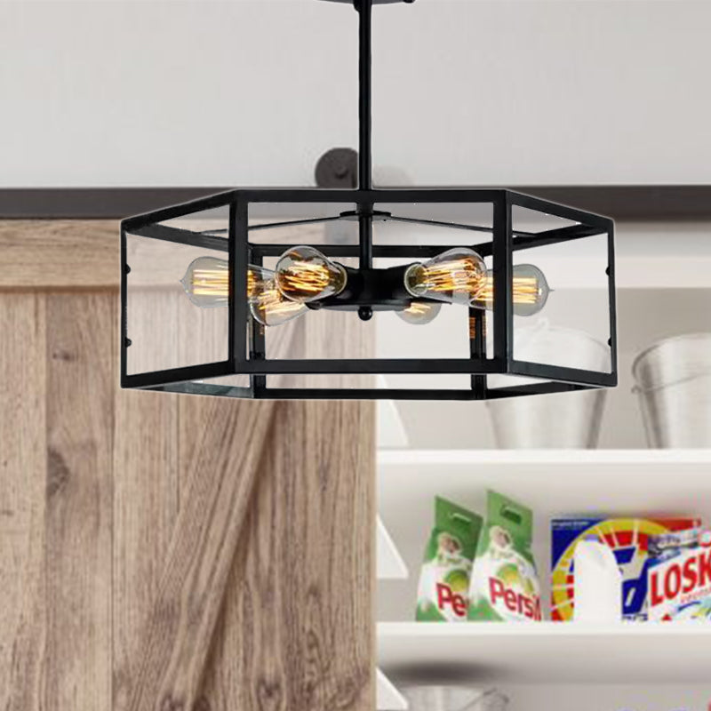 6 Bulbs Semi Flush Mount Vintage Geometric Clear Glass Ceiling Light in Black for Kitchen Clearhalo 'Ceiling Lights' 'Close To Ceiling Lights' 'Close to ceiling' 'Semi-flushmount' Lighting' 678208