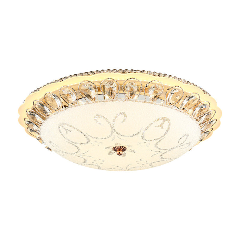 White Glass Bowl Ceiling Lamp Modern LED Flush Mount Light Fixture with K9 Crystal Accent, 12"/16"/19.5" Wide Clearhalo 'Ceiling Lights' 'Close To Ceiling Lights' 'Close to ceiling' 'Flush mount' Lighting' 678283